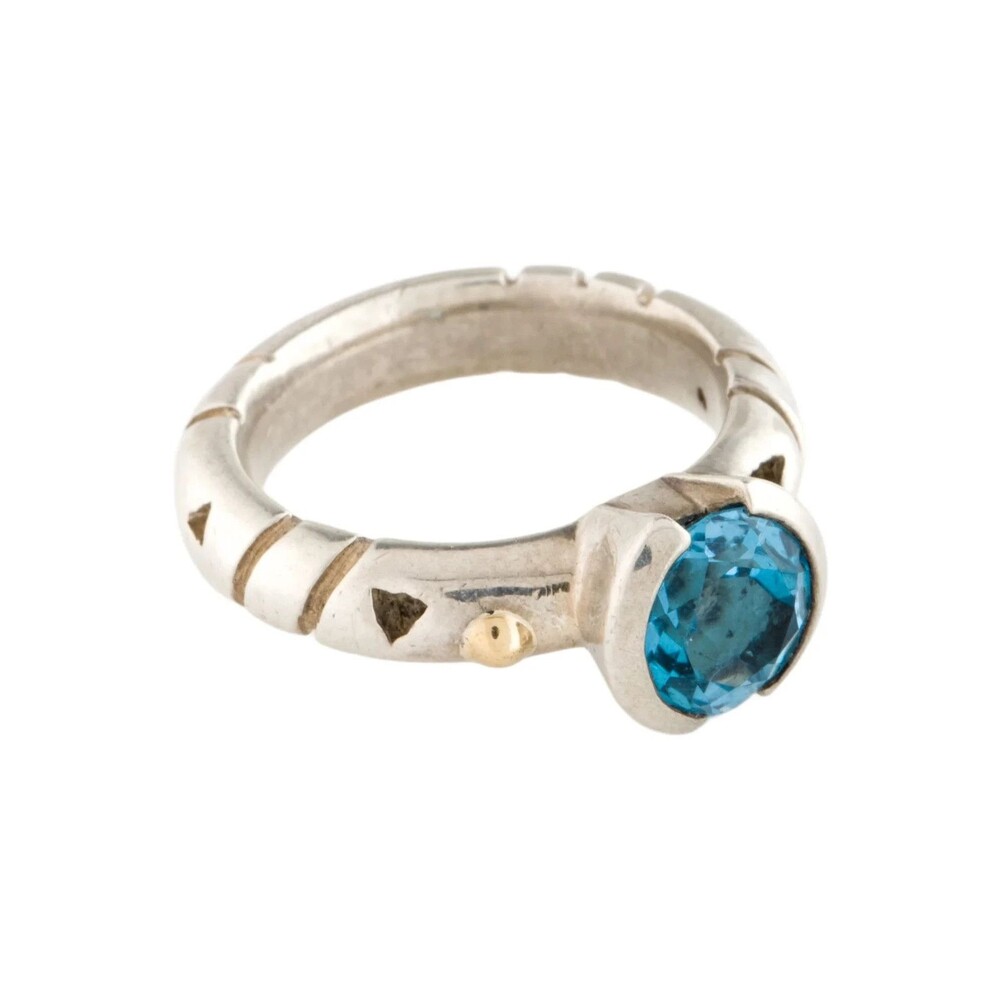 Sterling Silver & 18K Gold Cocktail Ring w/ 2.1ct Blue Topaz Sz 6.25 MSRP $995